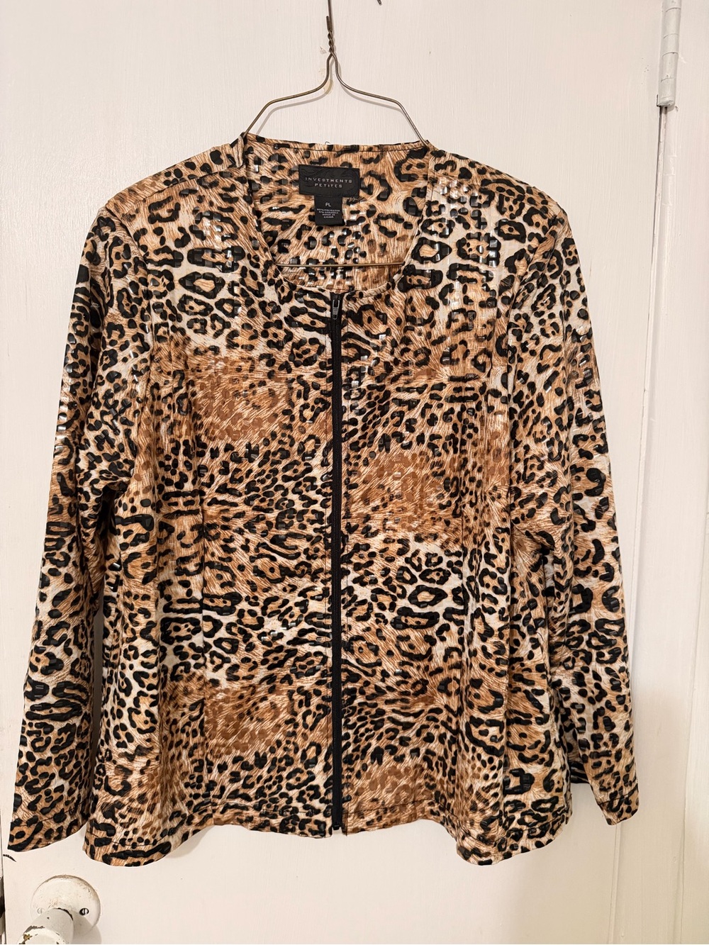 Investments Petites Leopard-Pattern Zip Front Blouse